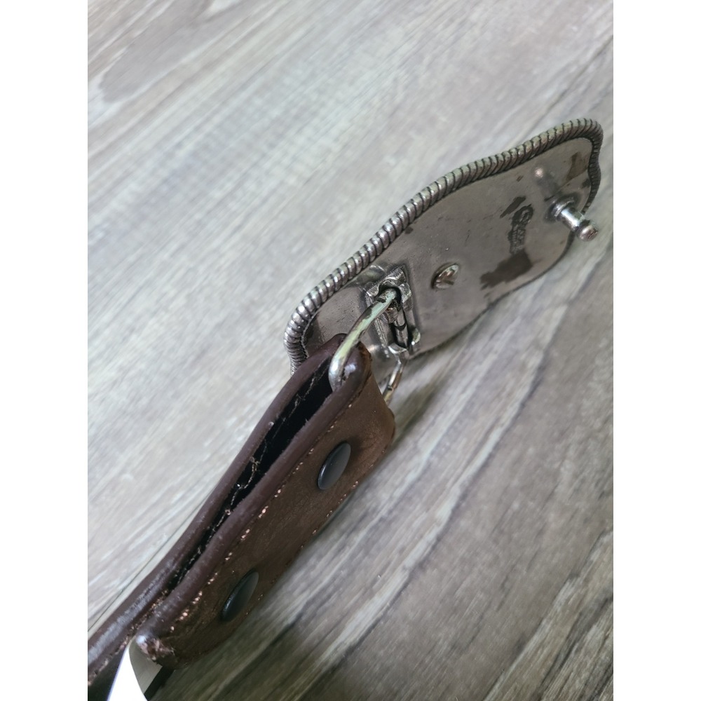 Nocona Embossed Floral Brown Leather Belt Silver Rodeo Bull Rider Stamped Buckle - Picture 8 of 9